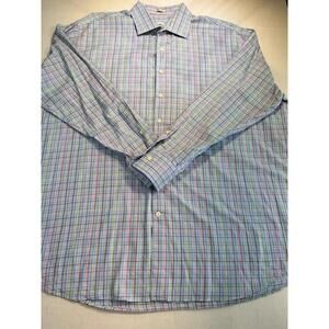Peter Millar Shirt  Men's  XXL Blue/Pink Tattersall Button Up Long Sleeve Dress